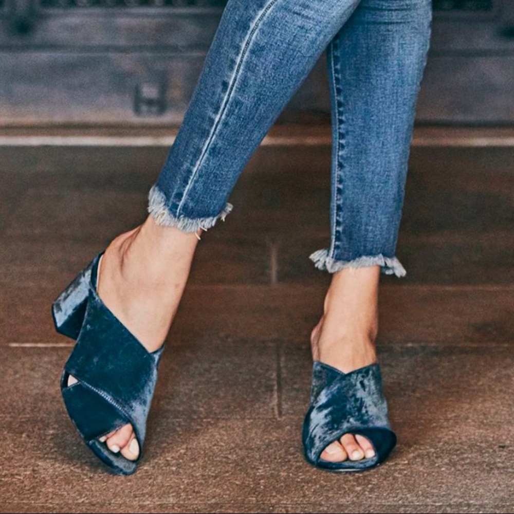 Sole Society Teal Velvet Crossband Mules